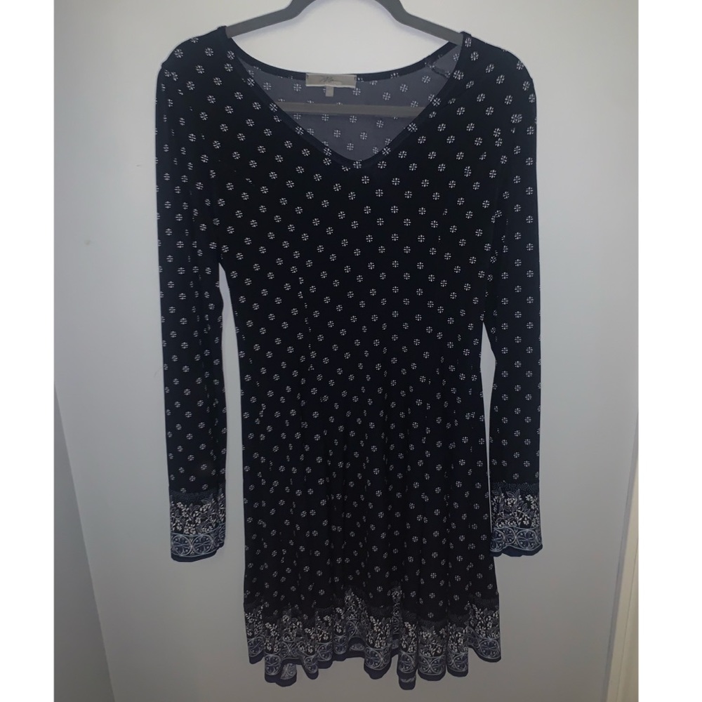 Long Sleeve Navy Floral Dress